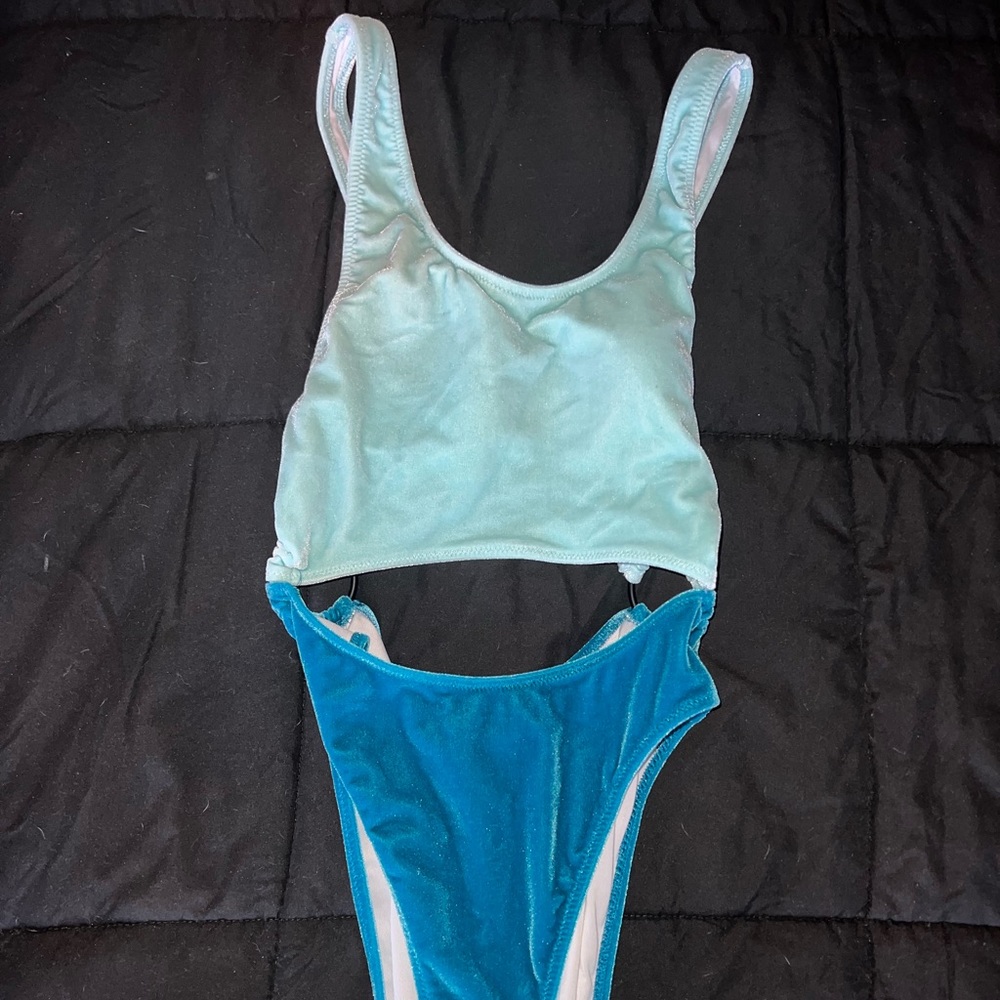 PINK small velvet blue one piece swimsuit